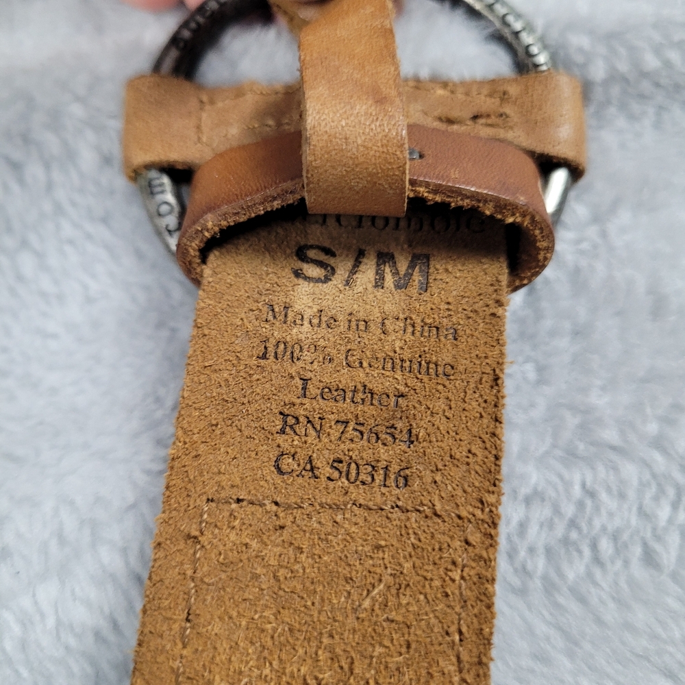 Abercrombie Women's Belt Brown Leather Embroidered Logo Size S / M - Picture 3 of 5